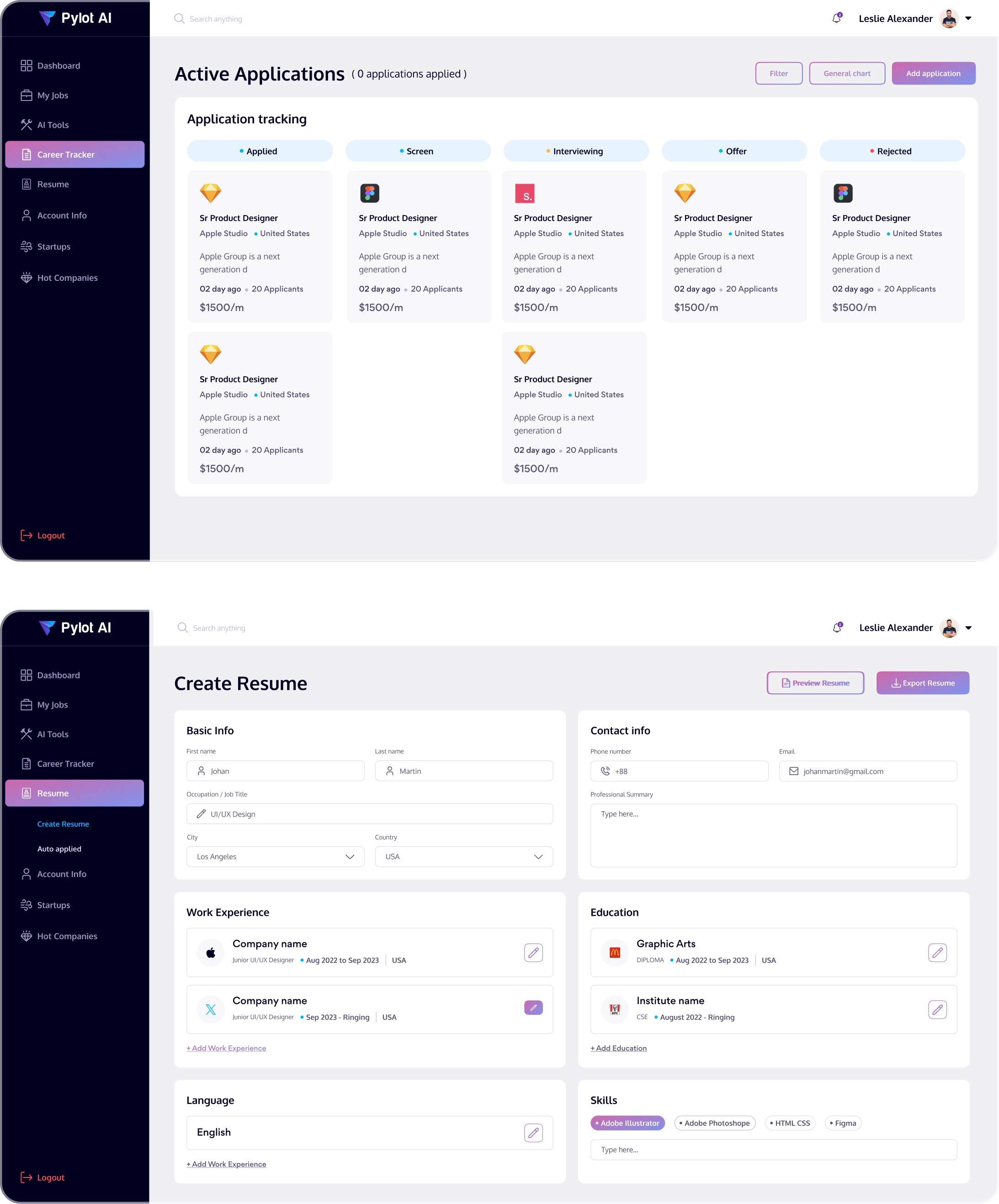 Applications and resume