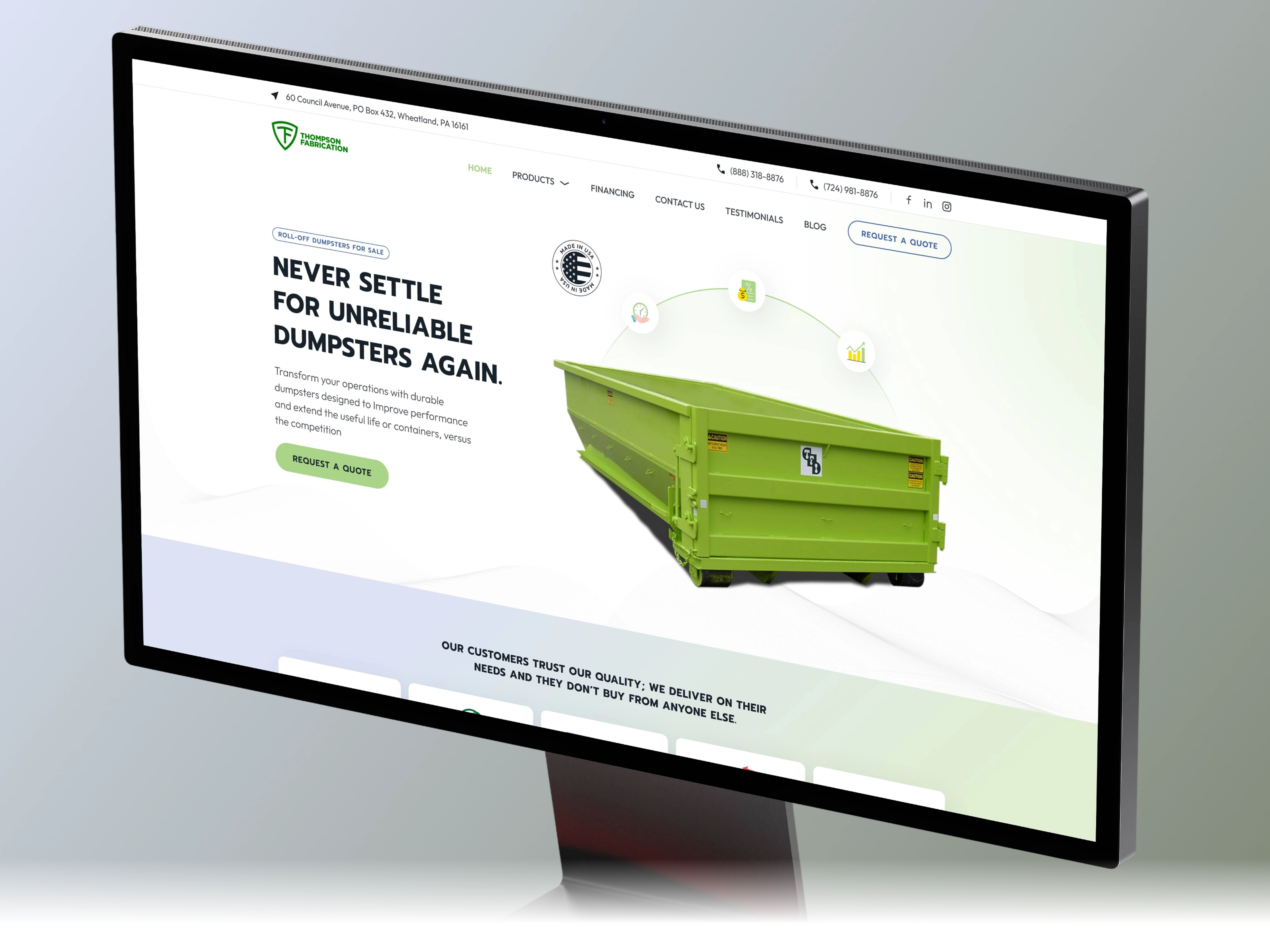 Thompson Fabrication – Industrial Manufacturing & Dumpster Rental Website UI/UX Design