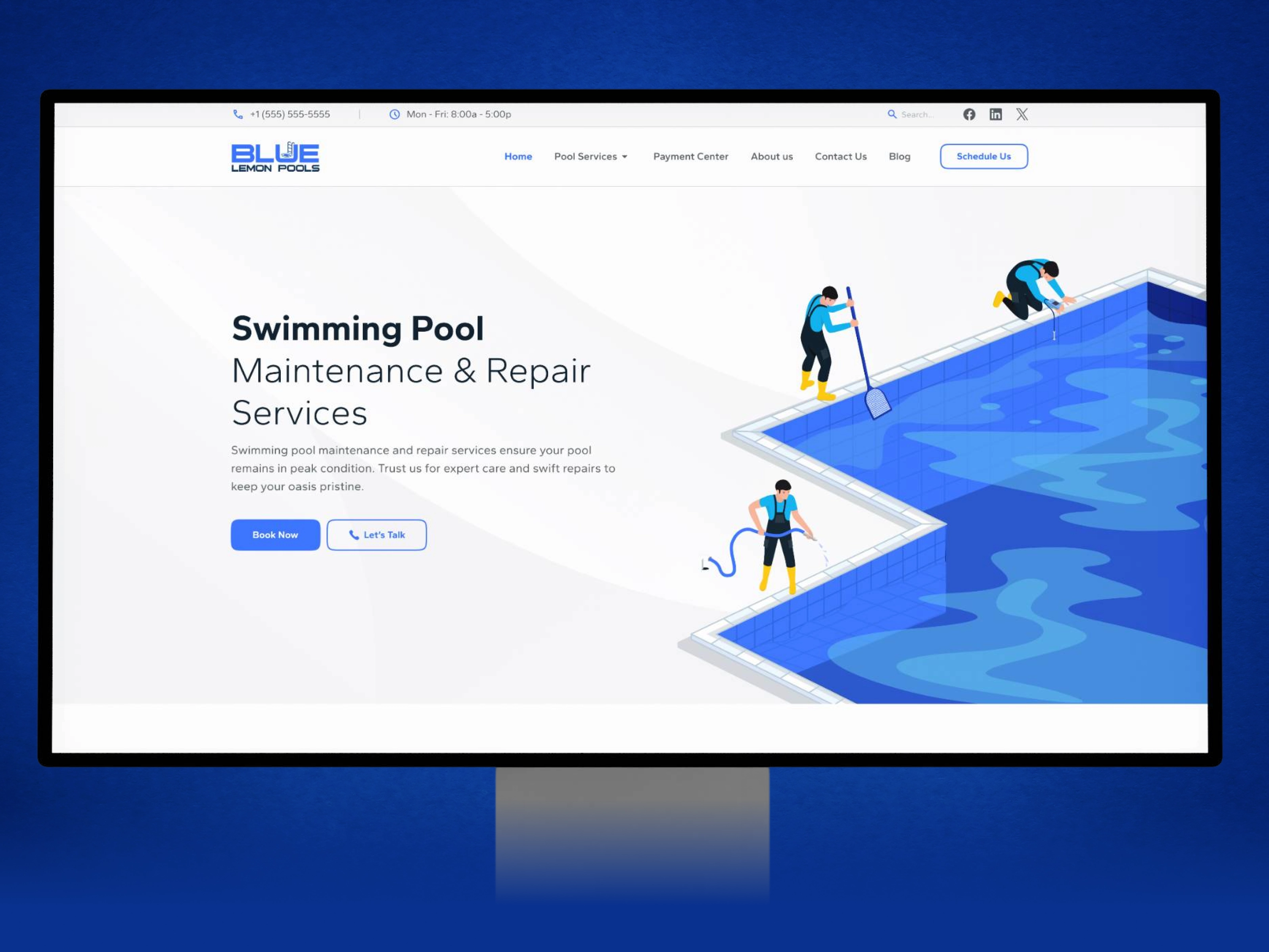 Blue Lemon Pools – Pool Maintenance & Cleaning Service Website UI/UX Design