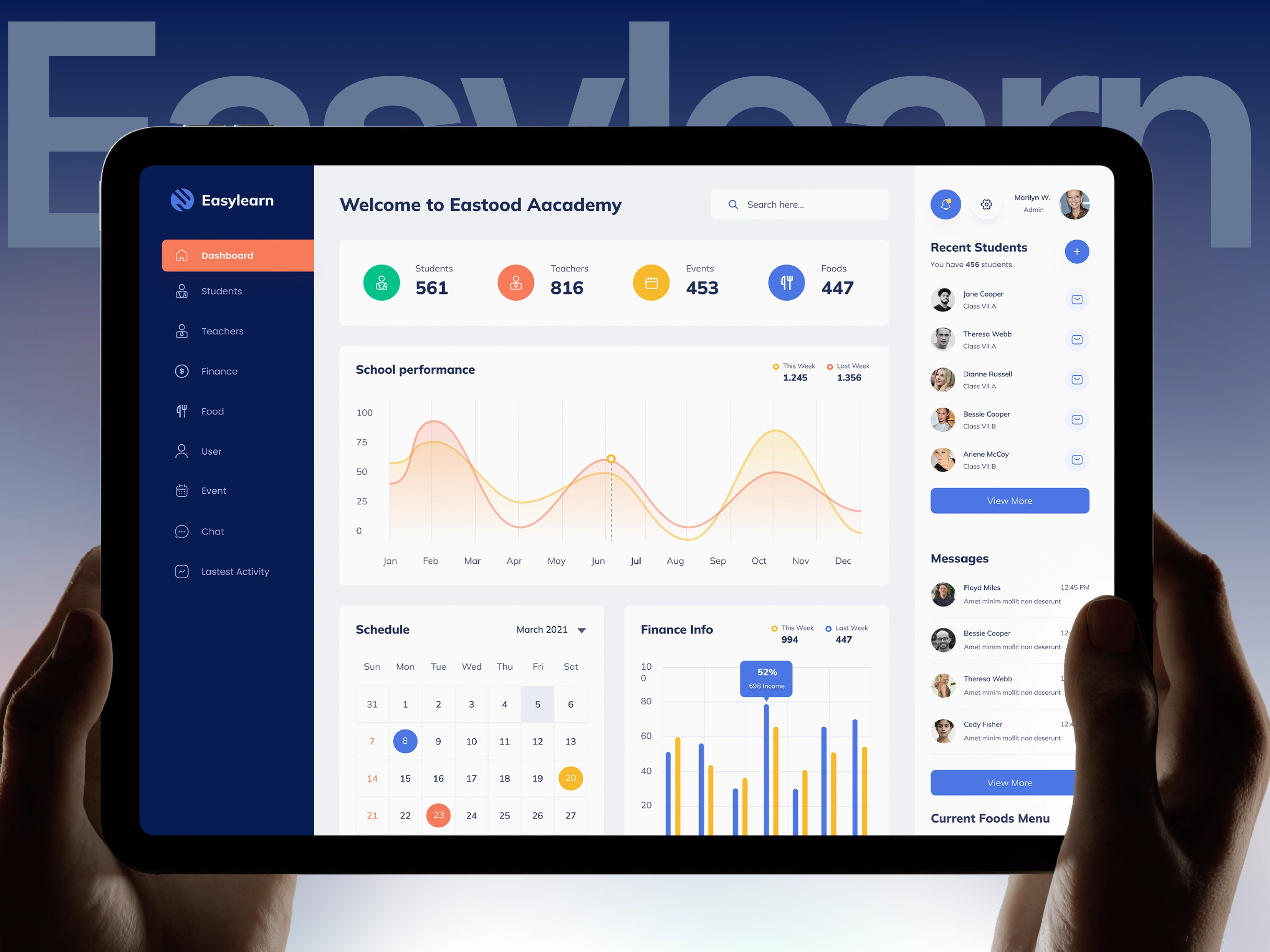Easylearn – School Management System Dashboard UI/UX Design