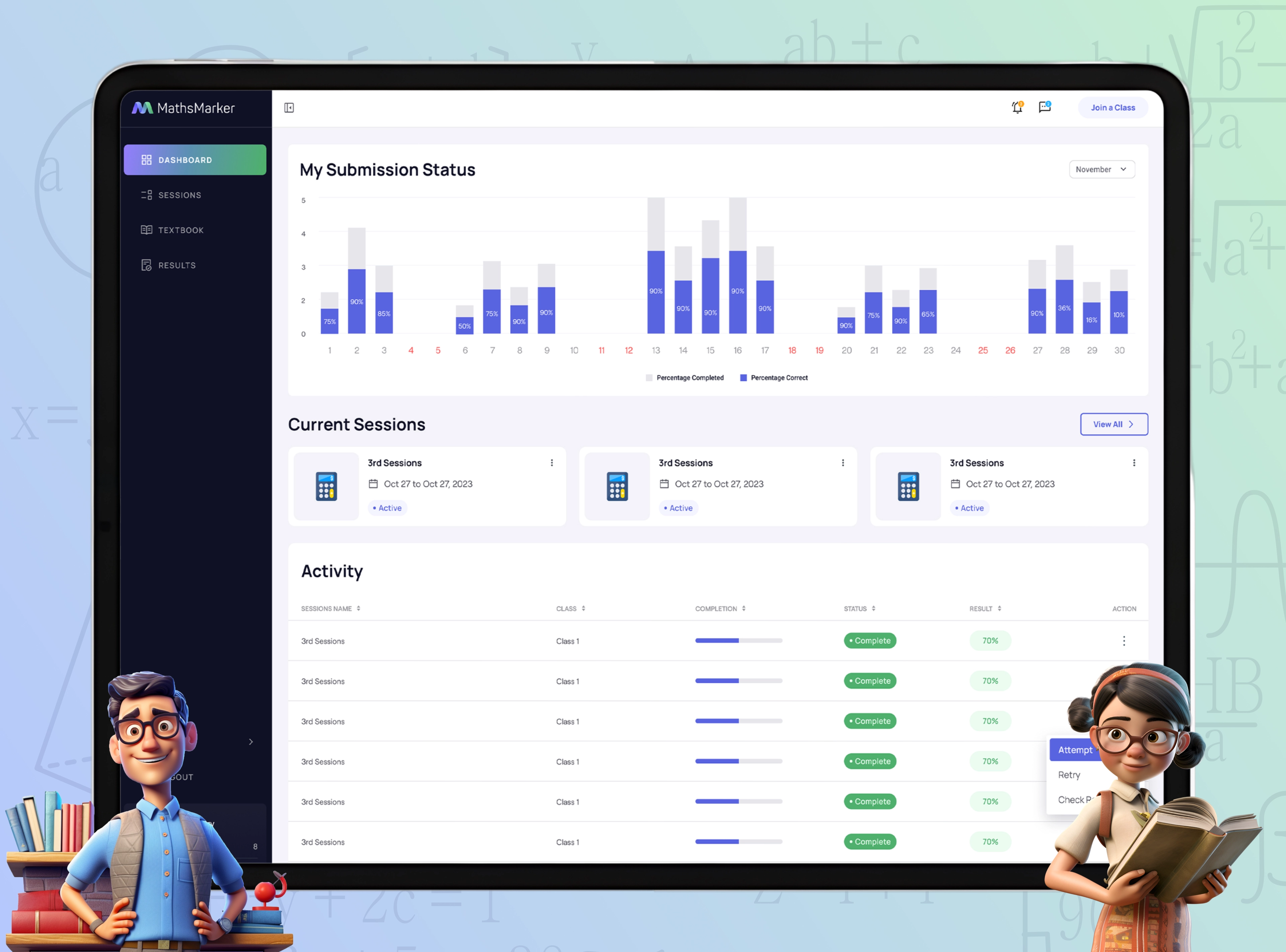 Maths Marker – Math Learning Platform & Online Assessment Dashboard UI/UX Design