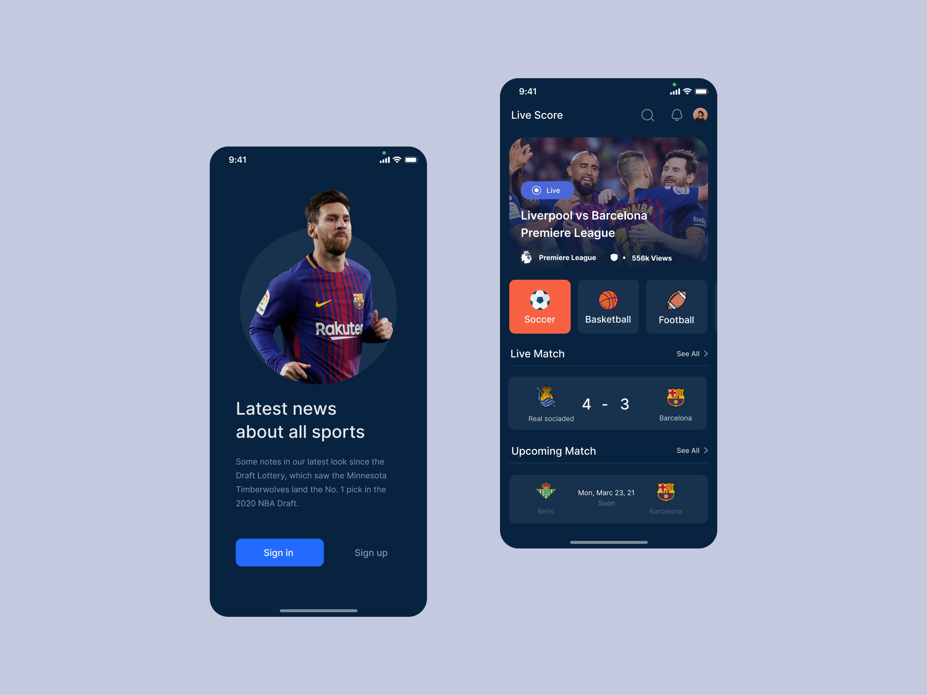Soccer – Sports App Design