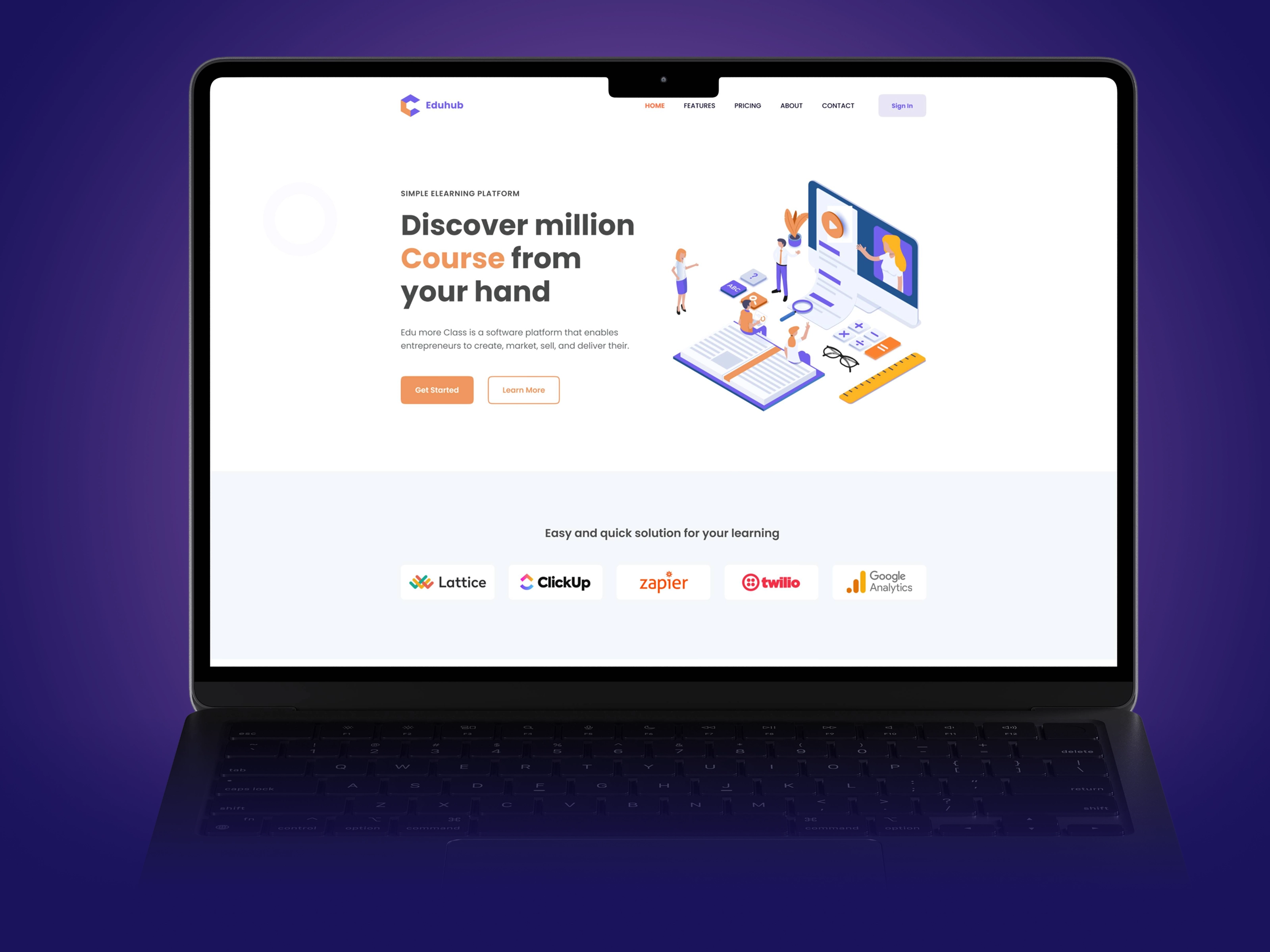 Eduhub E-Learning Platform Landing Page UI/UX Design